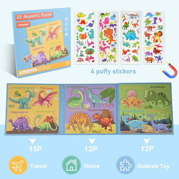 Astaron 3D Magnetic Dinosaur Puzzle With 80 Puffy Stickers For Toddlers, Dino Magnets For Toddlers 1-3 Preschool Education Learn