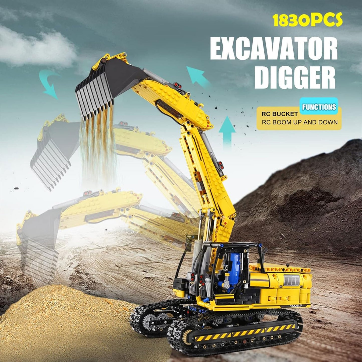 Mould King 13112 Rc Excavator Building Set For Boys, 1830 Pieces Building Blocks App Remote Control Truck Construction Vehicles Model With Motor, Stem Engineering Toys For Kids