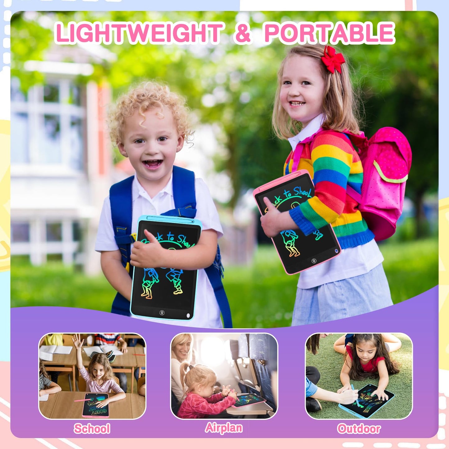 Toddler Kids Toys Gifts - 2 Pack Lcd Writing Tablet 10 Inch Doodle Board, Drawing Tablet Drawing Pad, Kids Games Christmas Birth