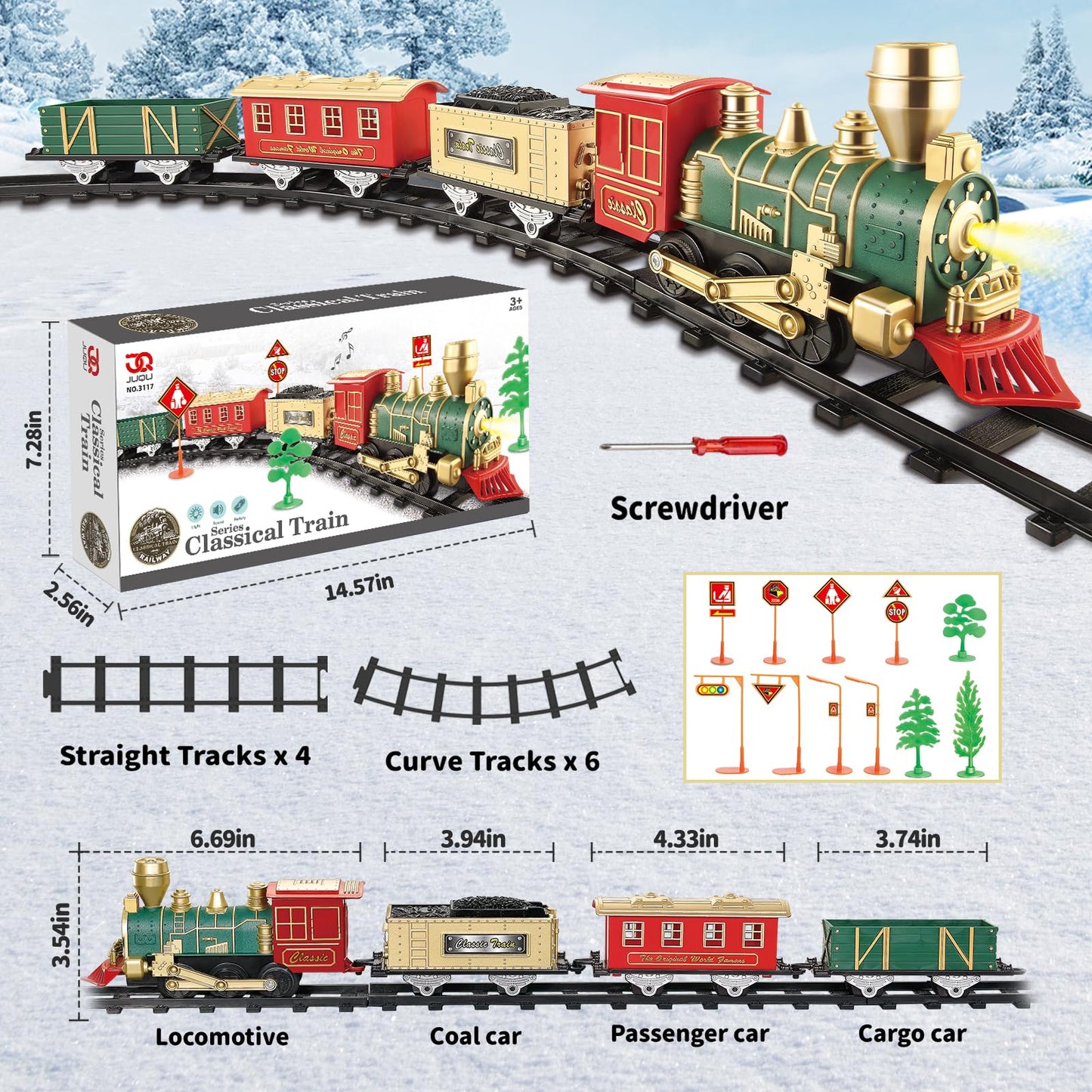 Juqu Train Set-Electric Train Sets For Boys Toddlers Classical Train Toys,Battery-Powered Locomotive Engine With Sound And Light