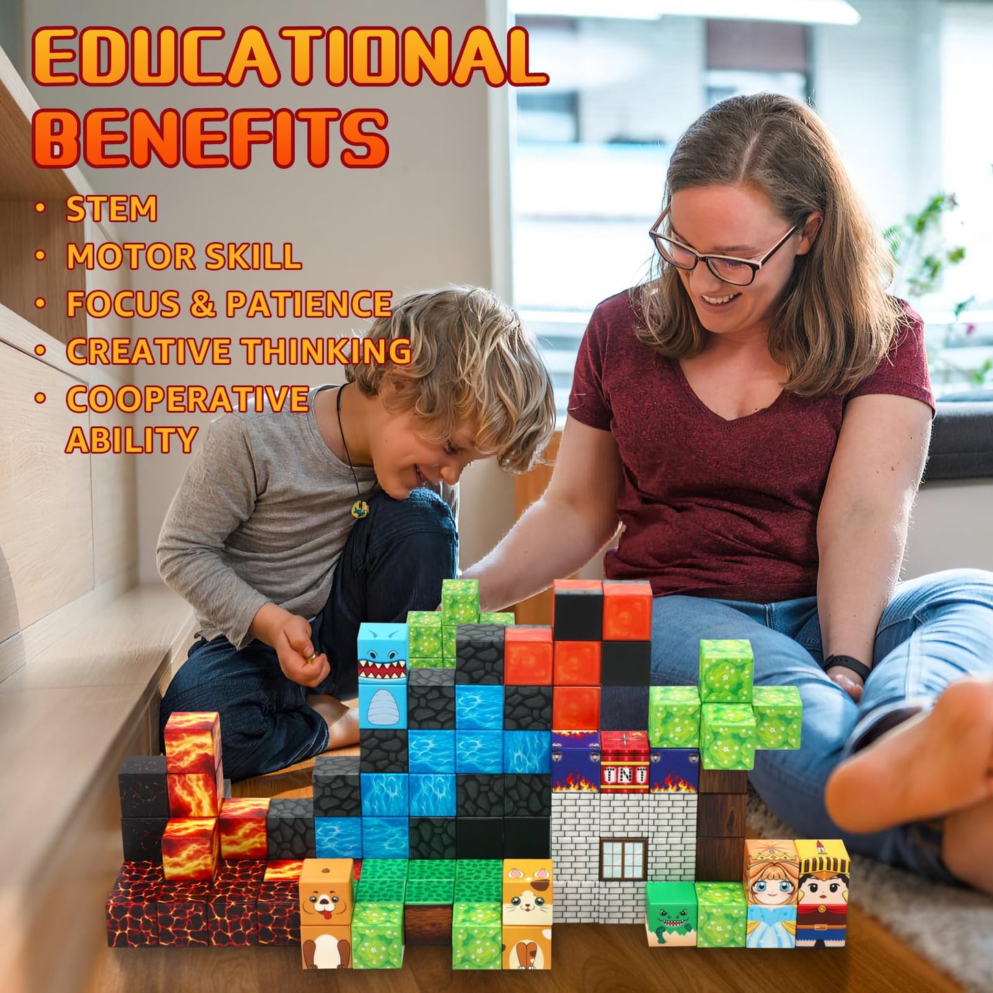 Benoker Dinosaur Magnetic Blocks,Dino Volcano World Magnet Building Toys, Sensory Montessori Toys For Stem Learning, Toddler Gif