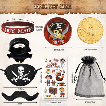Harrycle 144 Pcs Pirate Party Favors Supplies Include Pirate Bracelet Nautical Tattoo Button Pin Eye Patch Gold Coin Gem Ring Mu