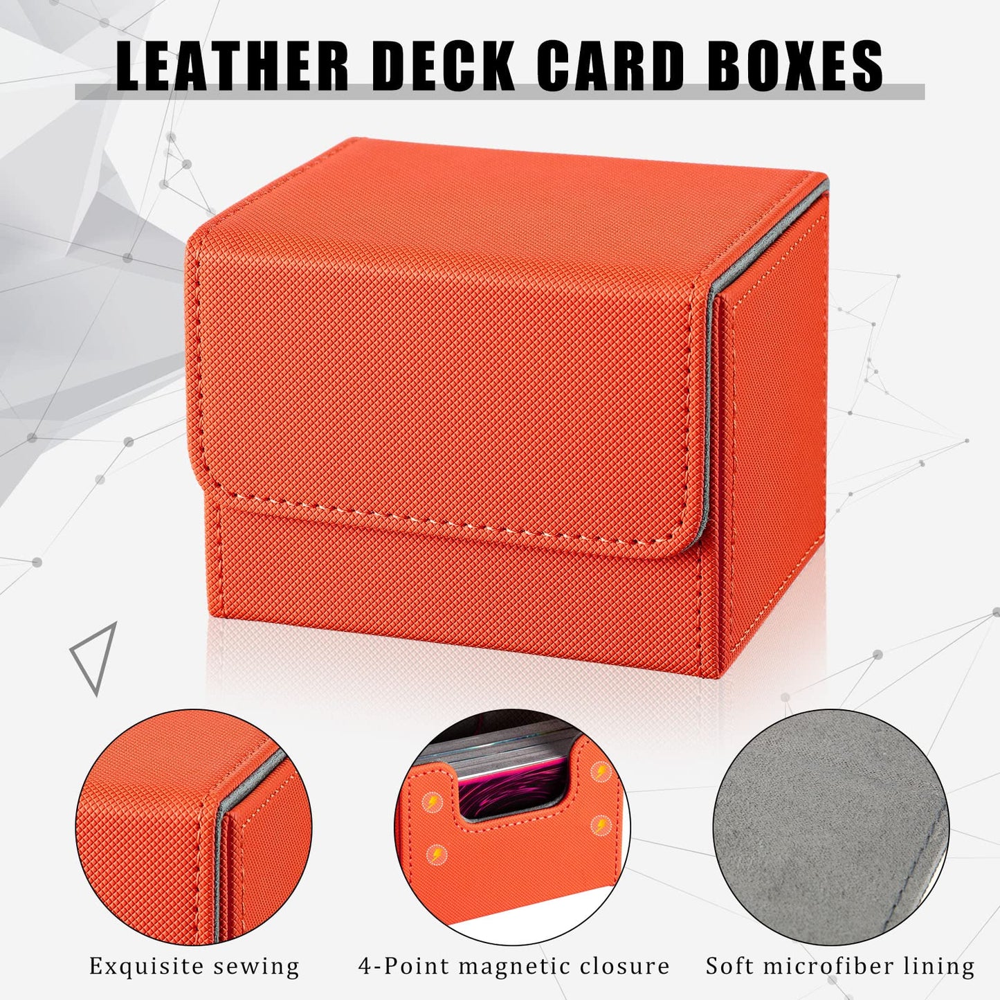 Yookeer 6 Pack Leather Deck Card Boxes 100+ Card Deck Game Box Magnetic Playing Card Storage Box For 100 Plus Cards Compatible With Tcg(Pink,Red,Orange,Black,Blue,Green,Horizontal)