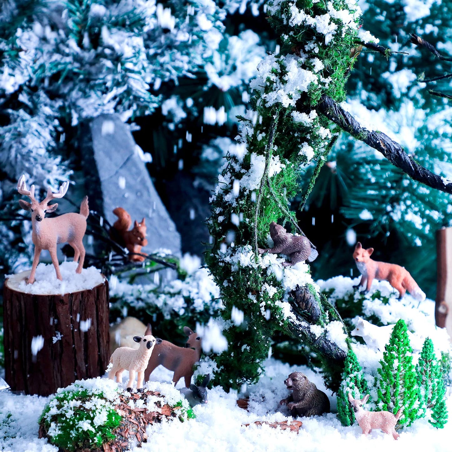 18 Pcs Forest Animals Figurines Woodland Animals Toys Model Trees Kit Miniature Plastic Toys Realistic Wild Forest For Cake Toppers Birthday Party Favor(Forest Animals)
