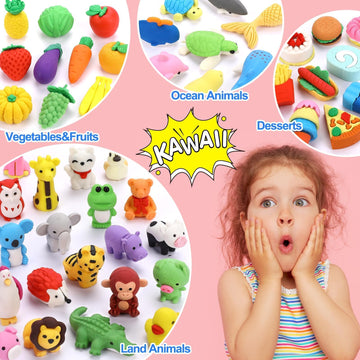 Animal Erasers For Kids 50 Pack Kids Eraser Bulk Pull Apart Erasers 3D Puzzle Erasers Classroom Rewards And Prizes Class Treasure Box Kids Party Favors Back To School Supplies Gift