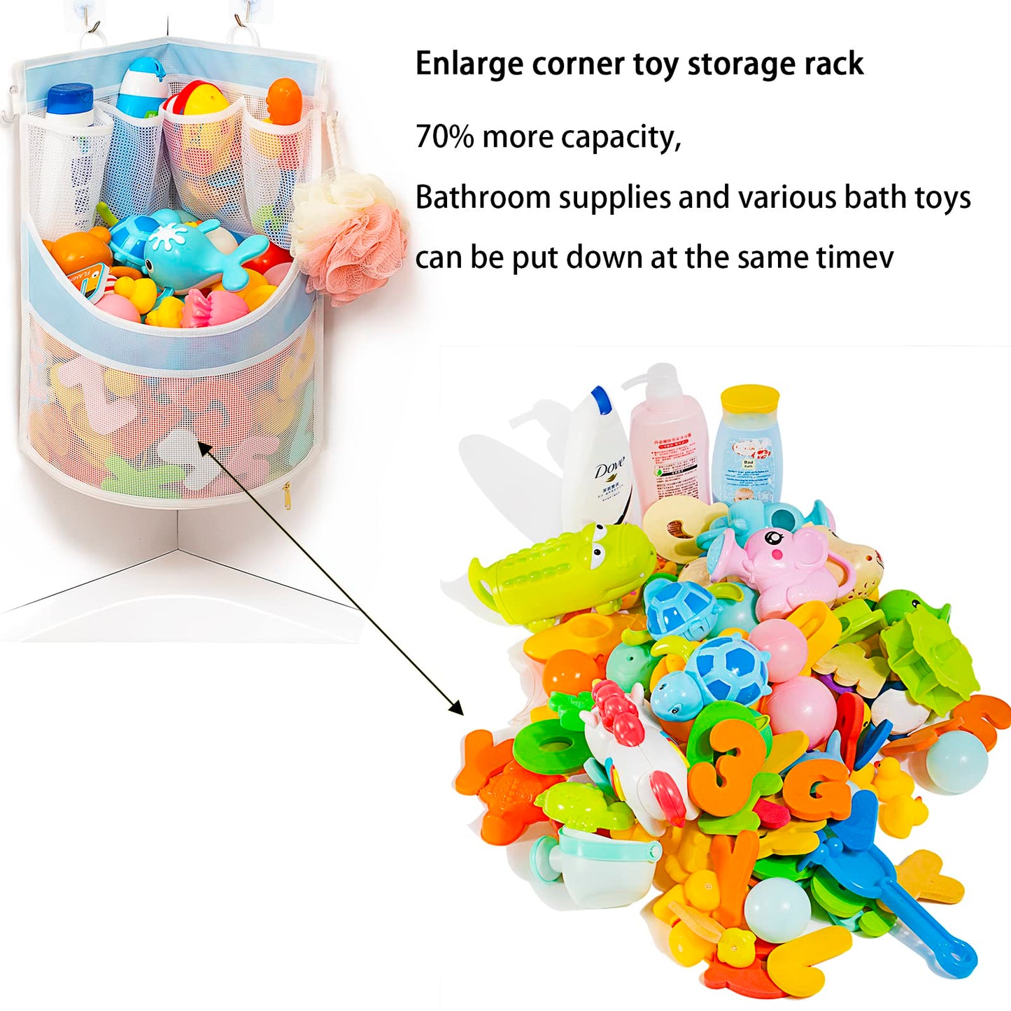 Pvc Material Bathtub Toy Holder Prevent Long Spots Bath Toy Storage Bath Toys For Kids Ages 4-8 17“X13”Mesh Bath Toy Holder Let Baby Bath Toys Quick Drying