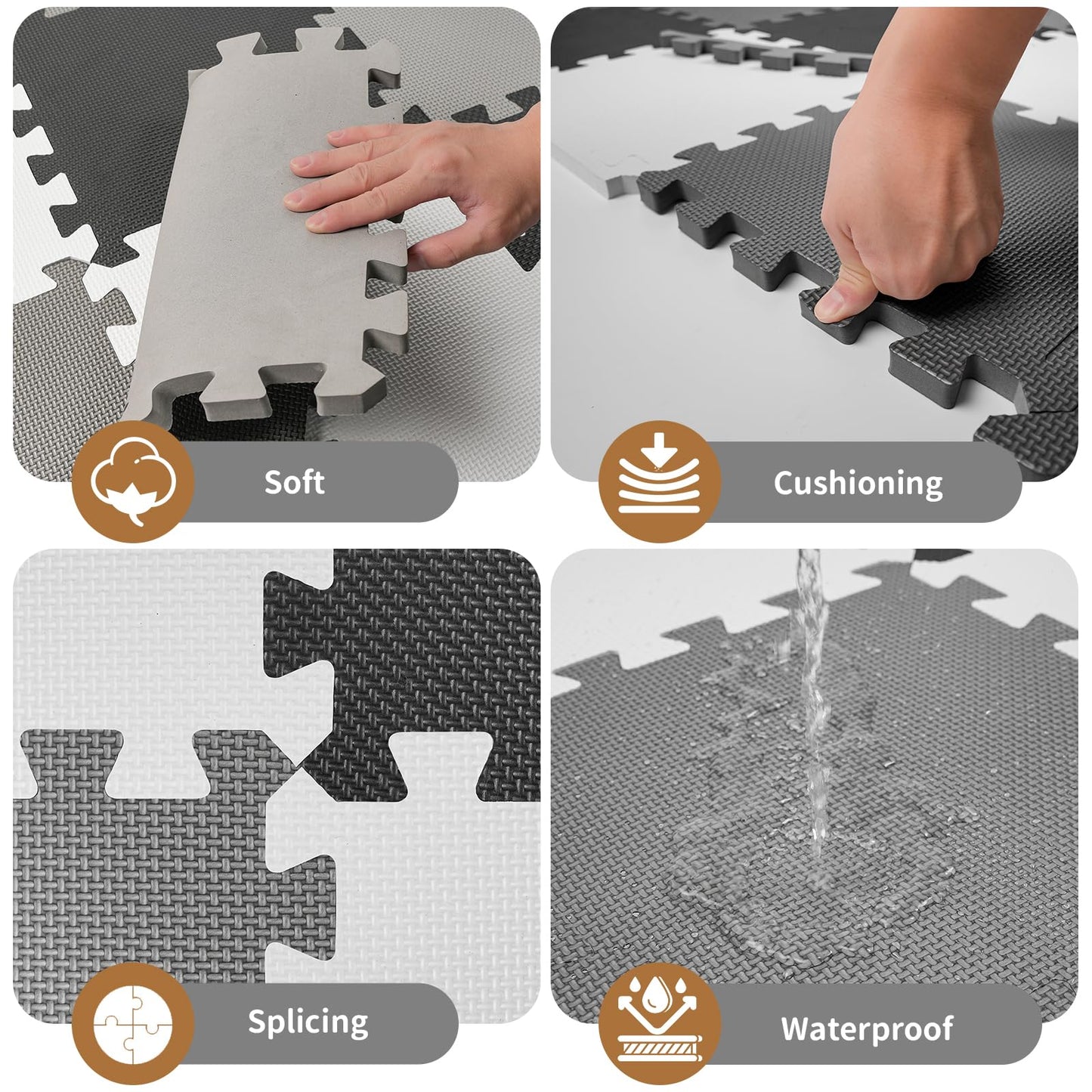36Pcs Baby Play Mat for Floor  Foam Floor Tiles for Kids with Interlocking  Squares Foam Puzzle Carpet for Playroom Crawling Rug for Babies 6-12 Months Toddlers 11.8*11.8*0.6In Each Grey White Black