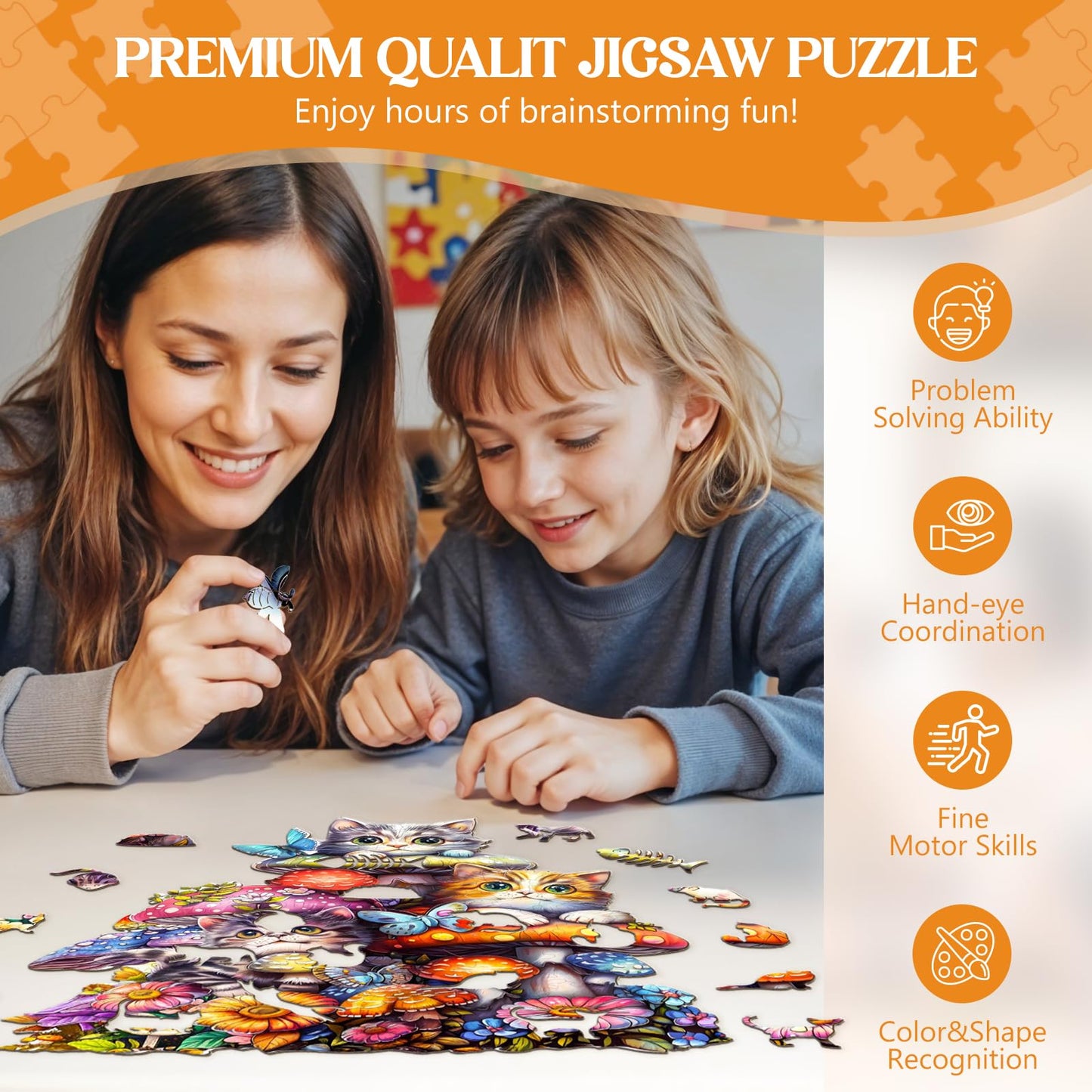 Wooden Puzzles for mature-themeds  Cat Family Wooden Jigsaw Puzzles for mature-themeds Kids  Unique Shaped Wood Puzzles mature-themed  Creative Birthday Gifts for Friends Family Game(8.5 * 7.6in 90pcs)