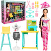 DZLING Fashion Sewing Shop Doll Playset for Girls, Sewing Machine Tailor Set with Doll, Dress Form, Table, Hangers & Accessories