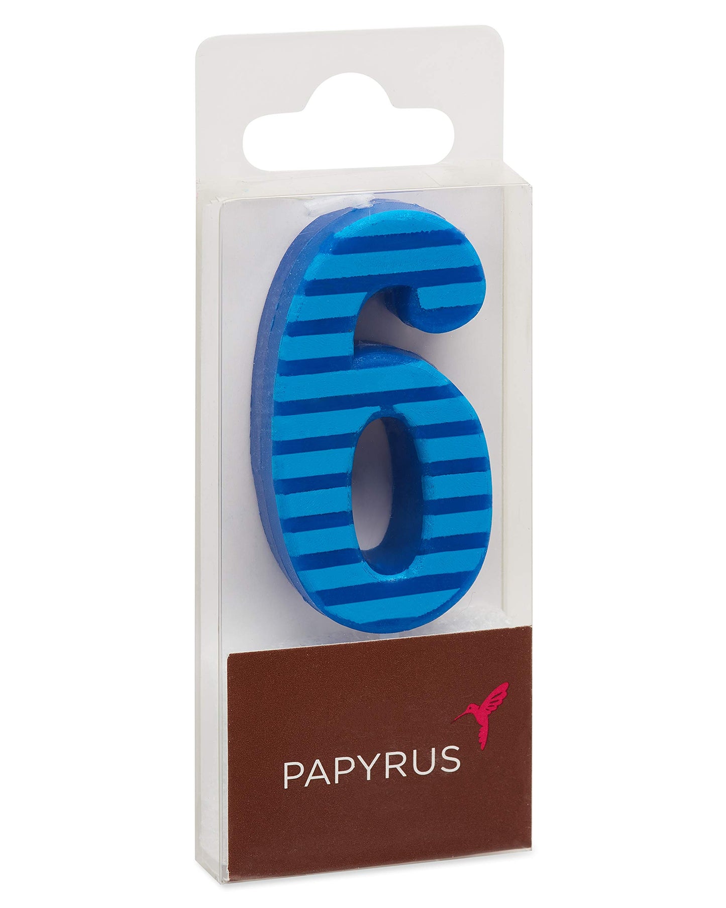 Papyrus Number 6 Birthday Candle, Blue Stripes (1-Count)