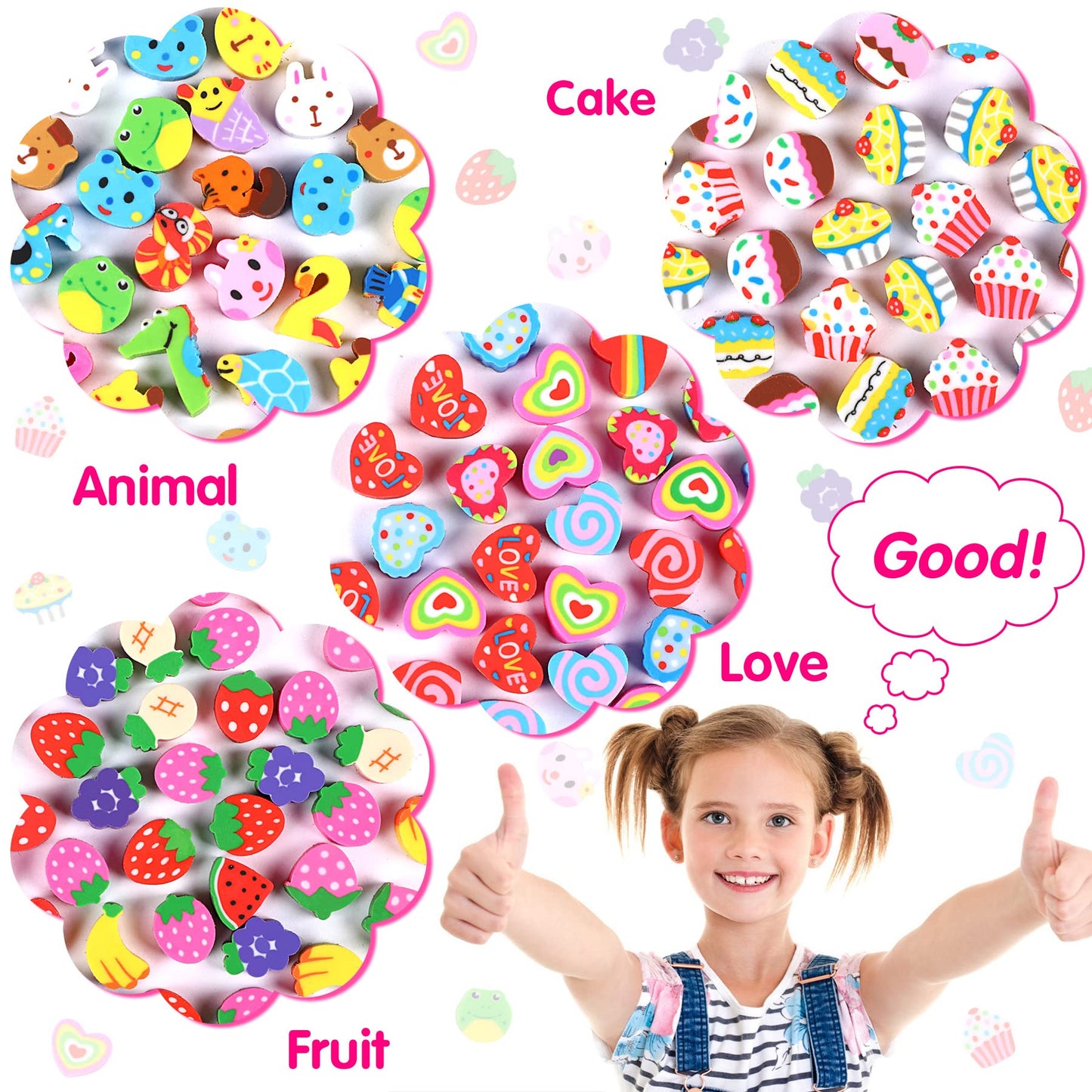 Junebrushs 150 Pieces Mini Erasers For Kids Bulk, Novelty Animal Erasers,Pencil Erasers Assortment, Cute Small Erasers For Students Homework School Classroom Rewards Prizes Party Favors