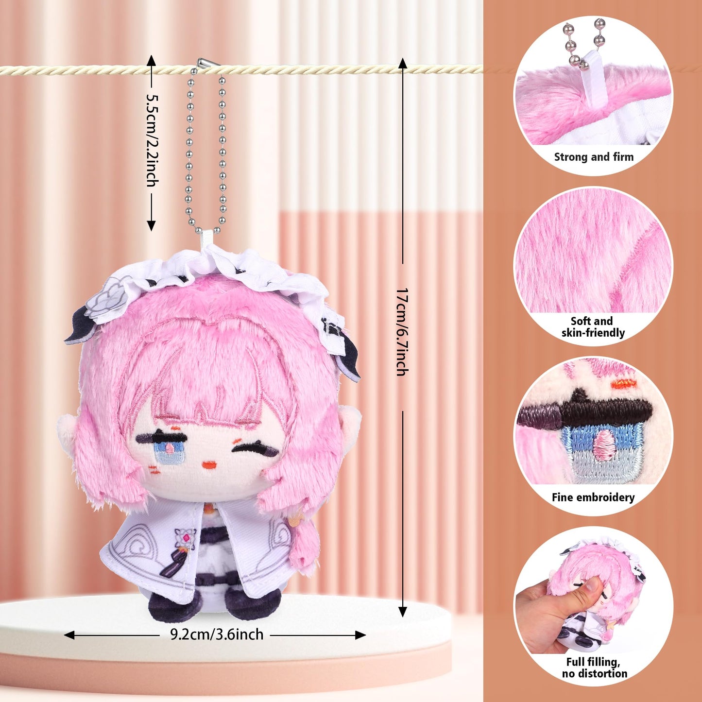 UTIEHD Anime Game Character Backpack Keychain Charm  Cute 4 Inch Collectible Figure  Compact Size for Bags and Keys for Fans (Elysia)