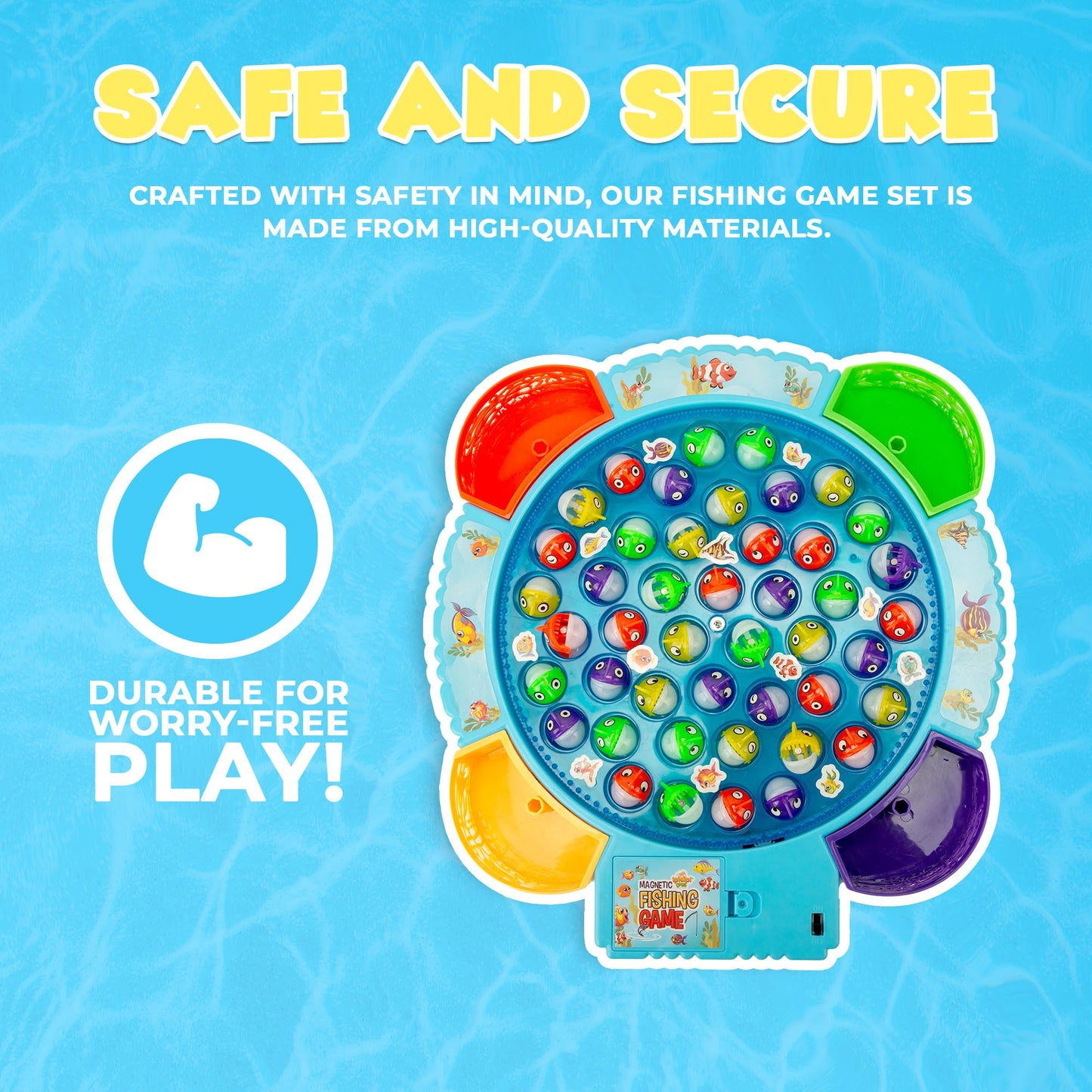 IPIDIPI TOYS Fishing Game for Kids - Light Up Magnetic Board with Music, 45 Fish, 8 Poles, Multicolor