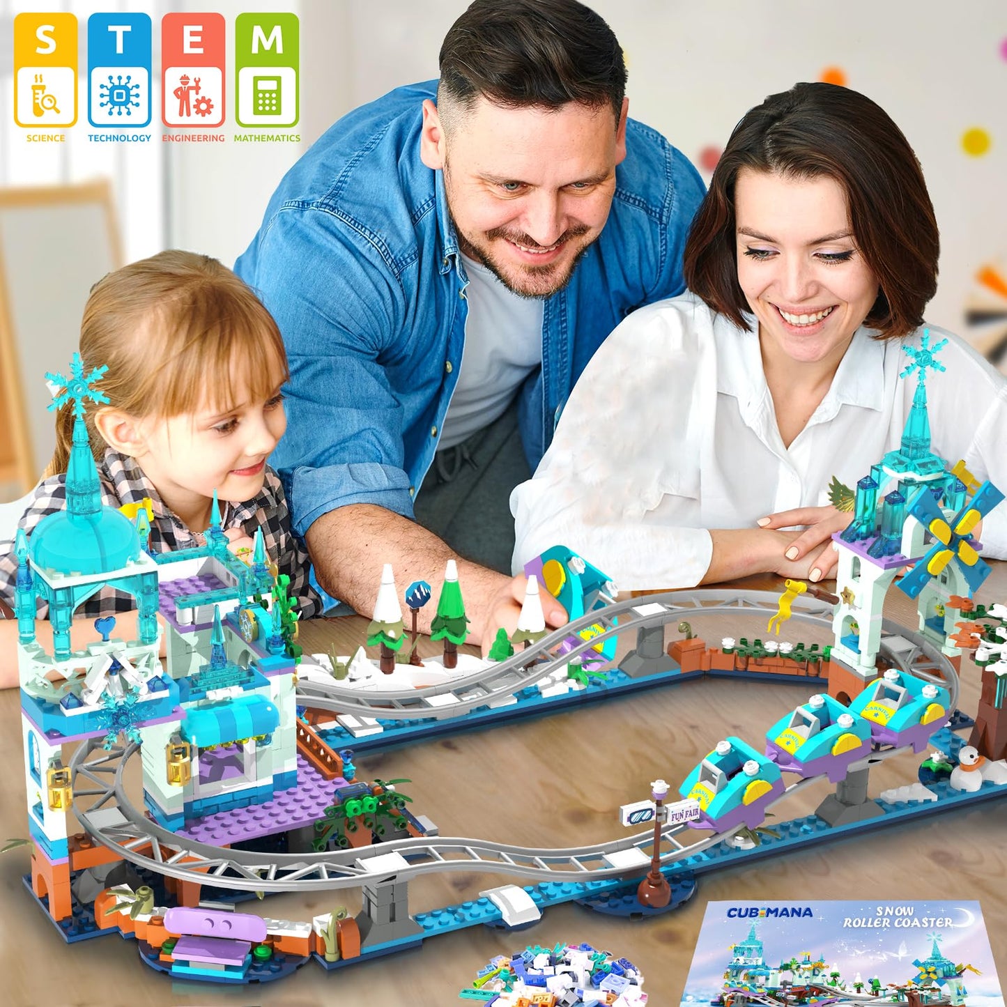 Cubimana Frozen Roller Coaster Building Set With Led Light - 837Pcs City Ice Snow Amusement Park Coaster Building Block Rollerco