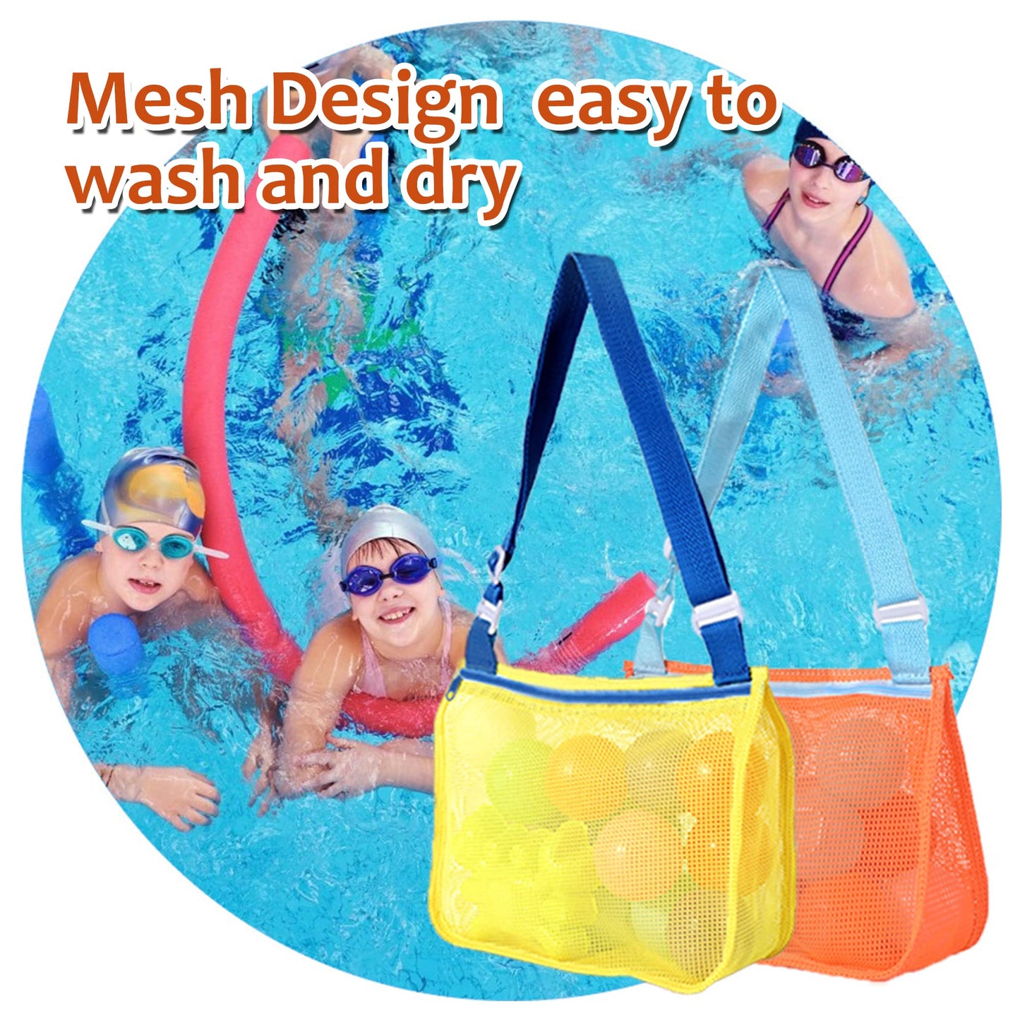 UTTPLL Colorful Mesh Beach Bag Adjustable Kids Quick Dry Net Tote for Seashell Collecting Beach Sand Toy Totes Swimming Accessor
