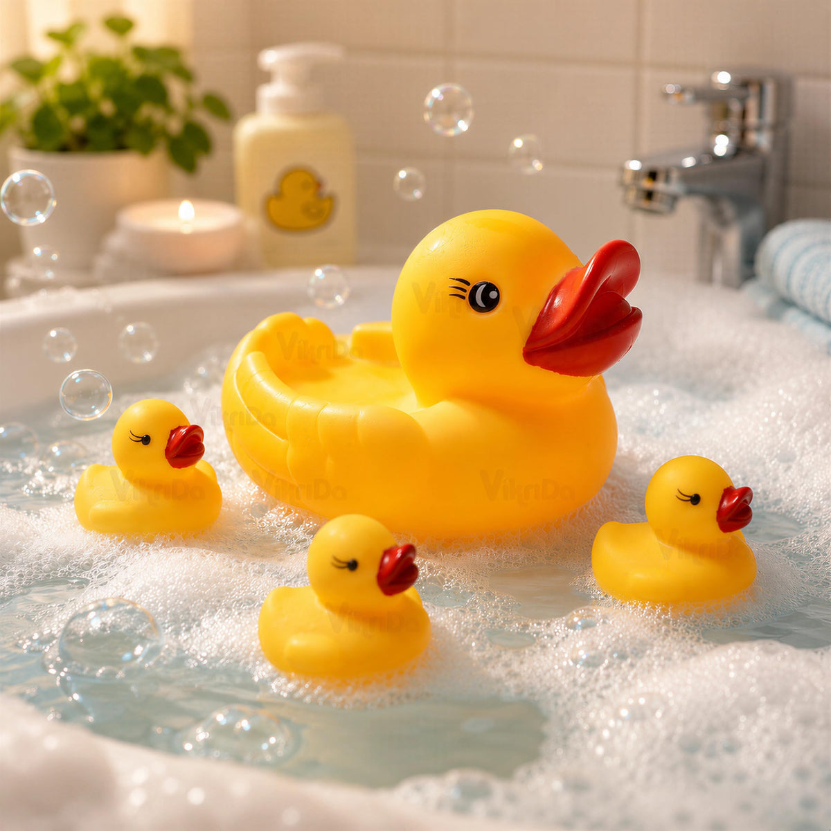 Vikrida Floating Baby Bath Toys for Kids | Chu Chu Sound NonToxic Rubber Squeeze Bathing Toys for Toddlers & Babies (Yellow)