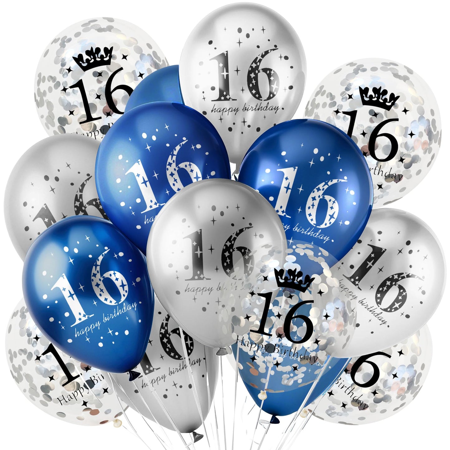 18Pcs 16Th Birthday Decorations For Boys Girls Blue Silver 16Th Birthday Balloons Decoration Happy 16Th Birthday Confetti Latex