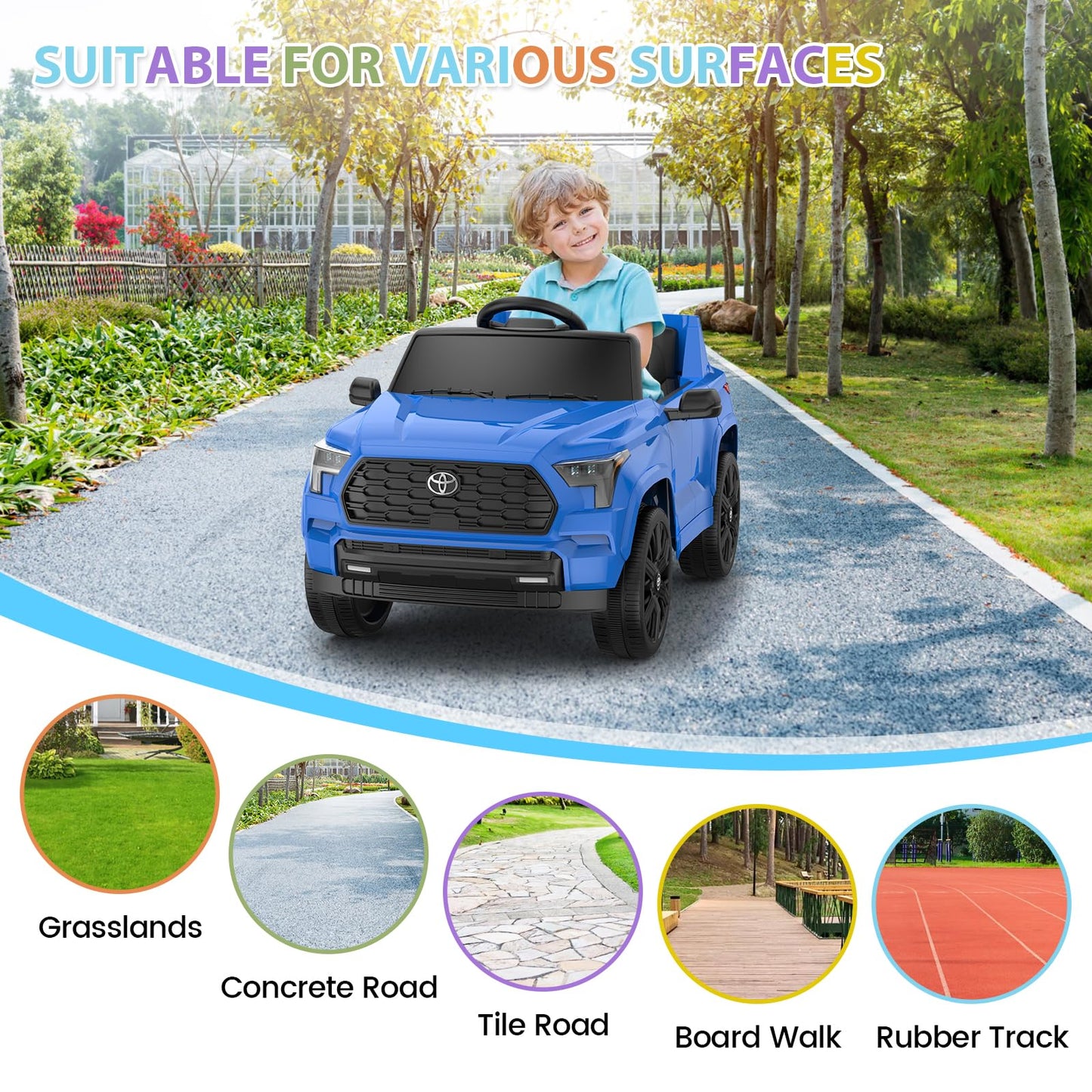 Hetoy Ride On Truck Car 12V Battery Powered Kids Electric Vehicles, Licensed Toyota Kid Cars, Ride On Toys With Remote Control, Spring Suspension, Led Lights, Music, 3 Speeds
