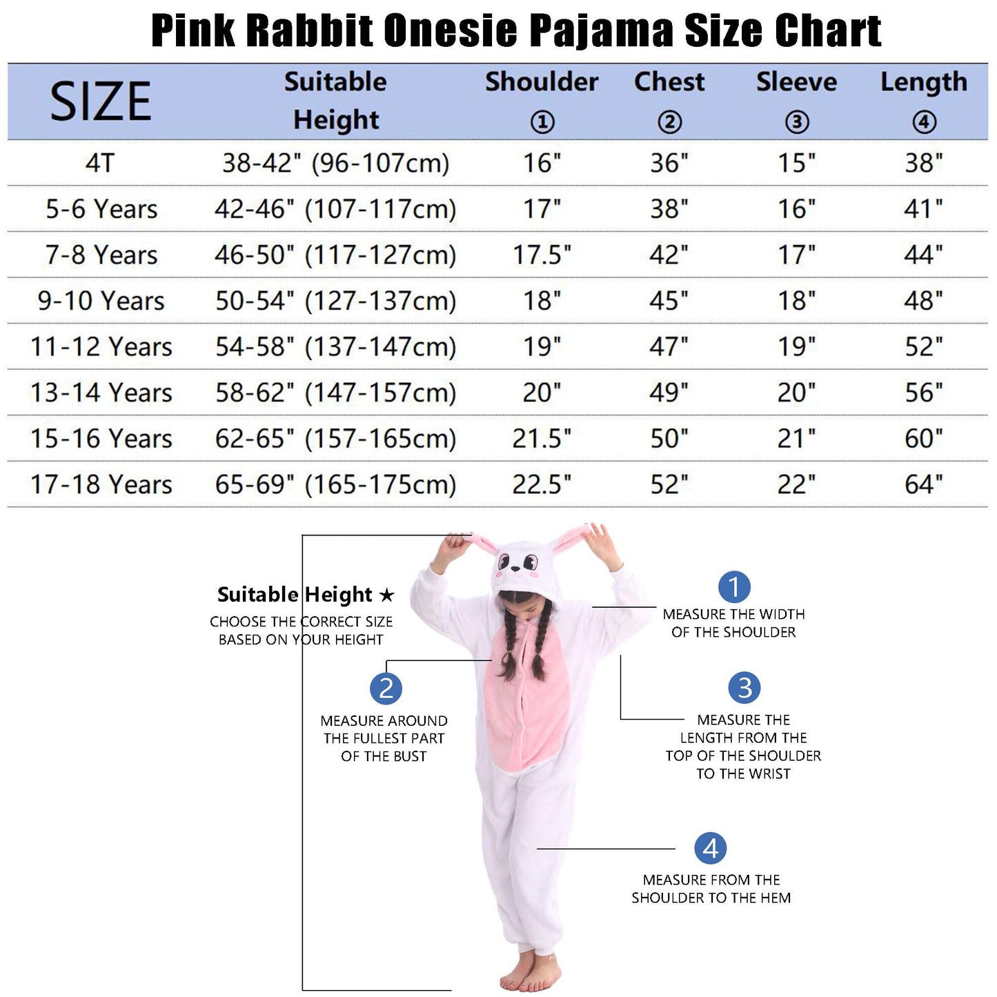 WAFUNNE Animal Onesie Costume for Kids Child Boys Girls Womens Mens Cosplay Halloween Costumes Easter Onesies White Pink Rabbit 140
