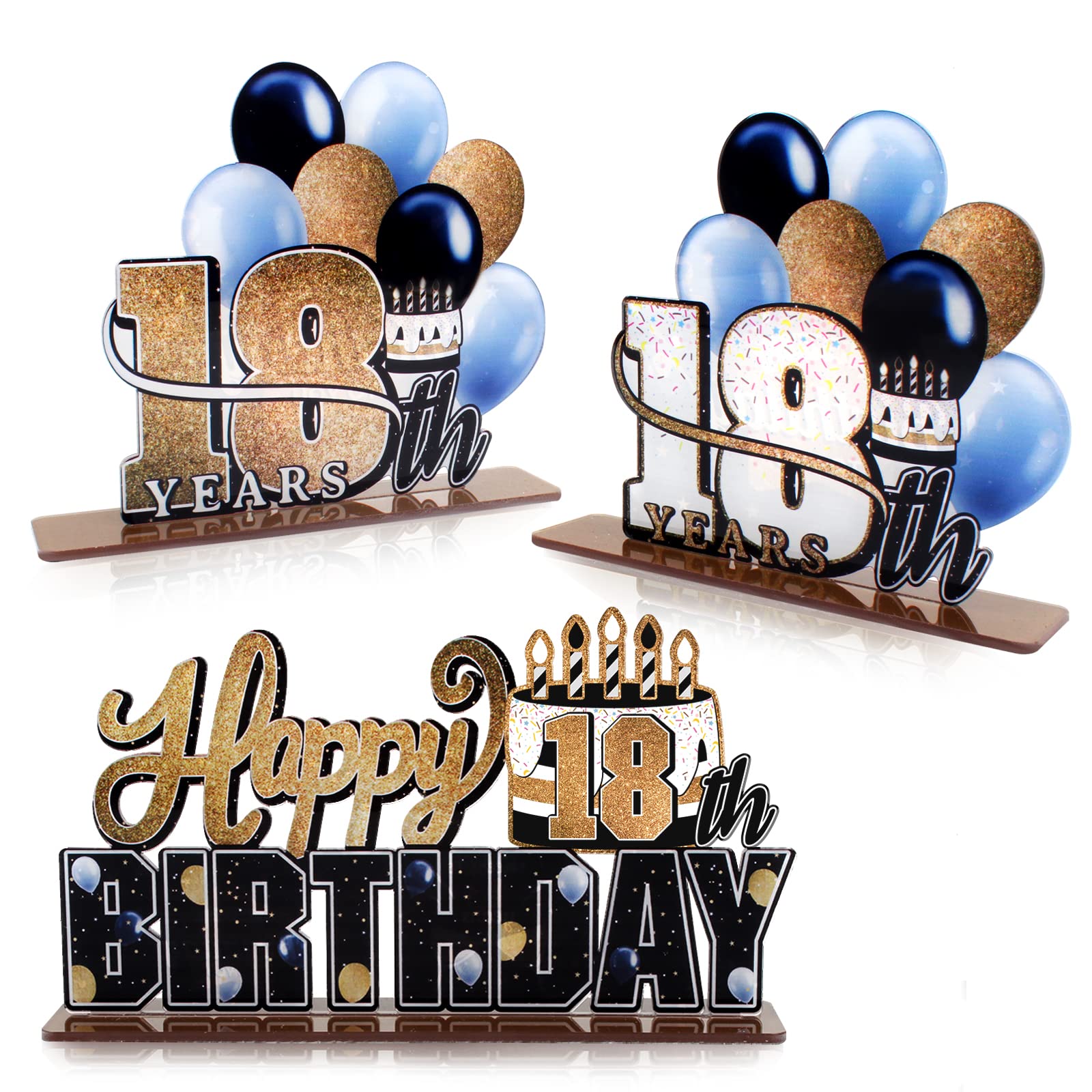 Lingteer Happy 18Th Birthday Gold Acrylic Table Topper Centerpieces Set - Cheers To Eighteen Years Old Birthday 18Th Bday Party Gift Decorations.