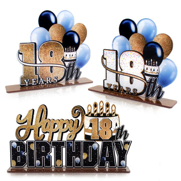 Lingteer Happy 18Th Birthday Gold Acrylic Table Topper Centerpieces Set - Cheers To Eighteen Years Old Birthday 18Th Bday Party Gift Decorations.