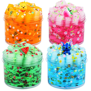 4 Packs Of Jelly Cube Crystal Slime Kit, Pre-Made Crisp Glue Boba Slime Party Gifts For Girls And Boys, Diy Kids Shimmer Clear S