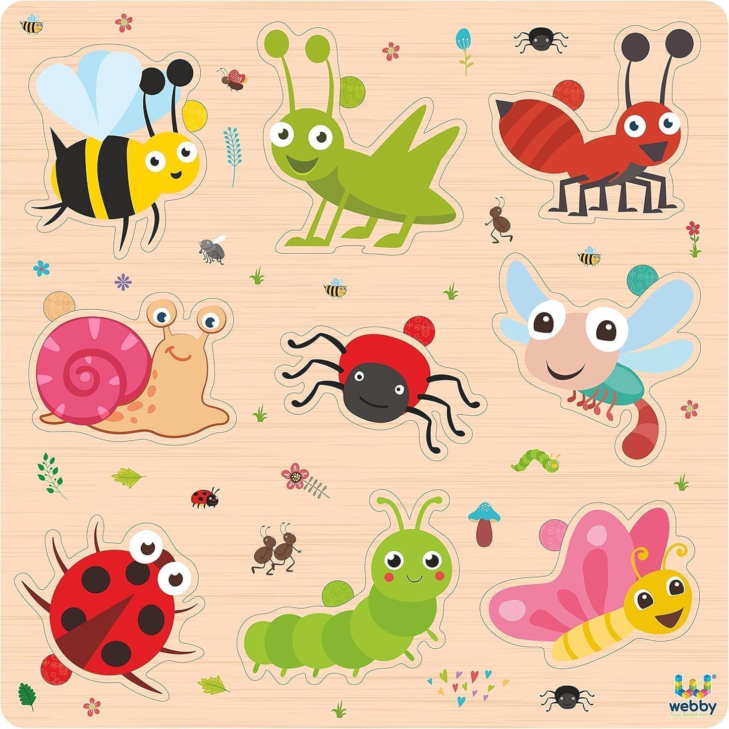 Webby Wooden Insects Montessori Educational Pre-School Puzzle Board Toy For Boys And Girls, Kid