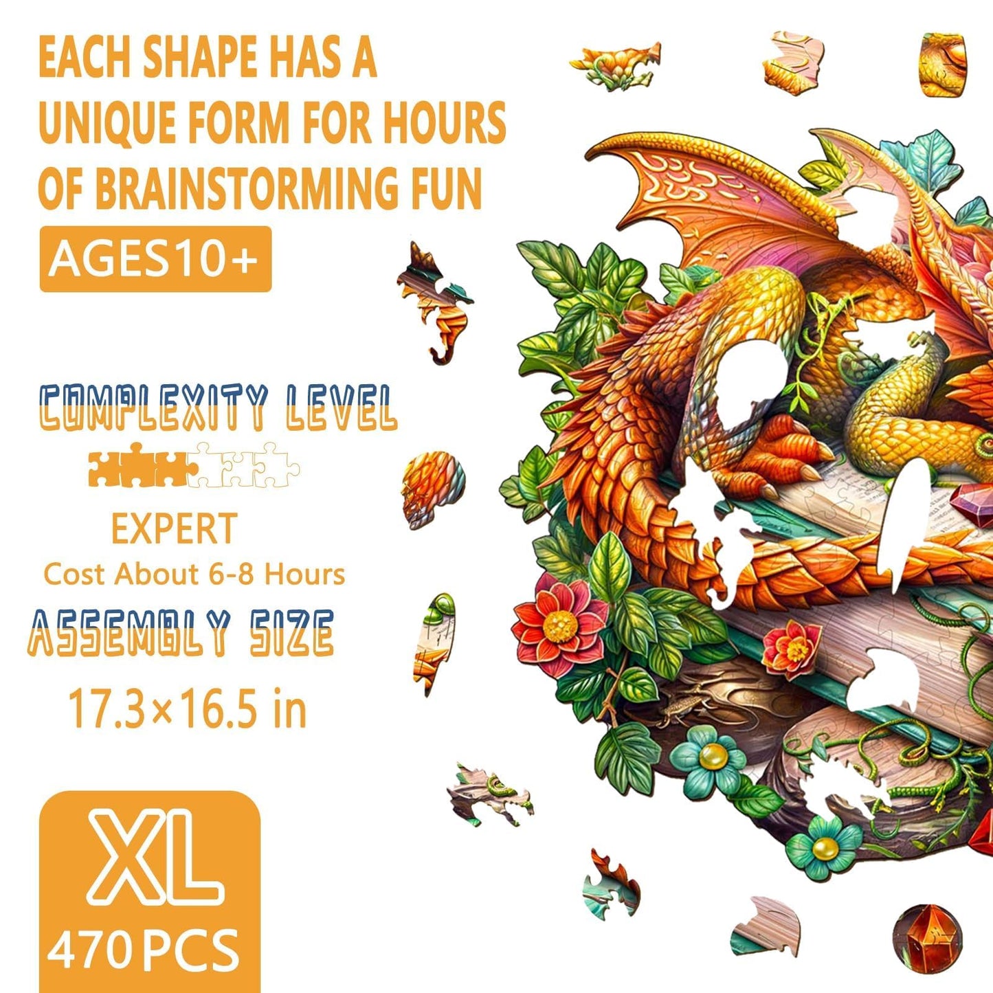 Wooden Puzzles for mature-themeds - Sleeping Dragon Wooden Puzzle  Unique Shape Wooden Jigsaw Puzzles for mature-themeds 470 Piece  Wood Puzzles mature-themed  Perfect for Birthday Gift  Family Puzzle  17.3 * 16.5in XL