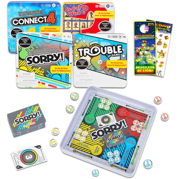 Hasbro Gaming Magnetic Game Travel Set For Kids - Bundle With 4 Travel Games In Tin Featuring Connect 4, Sorry, Trouble, Guess W