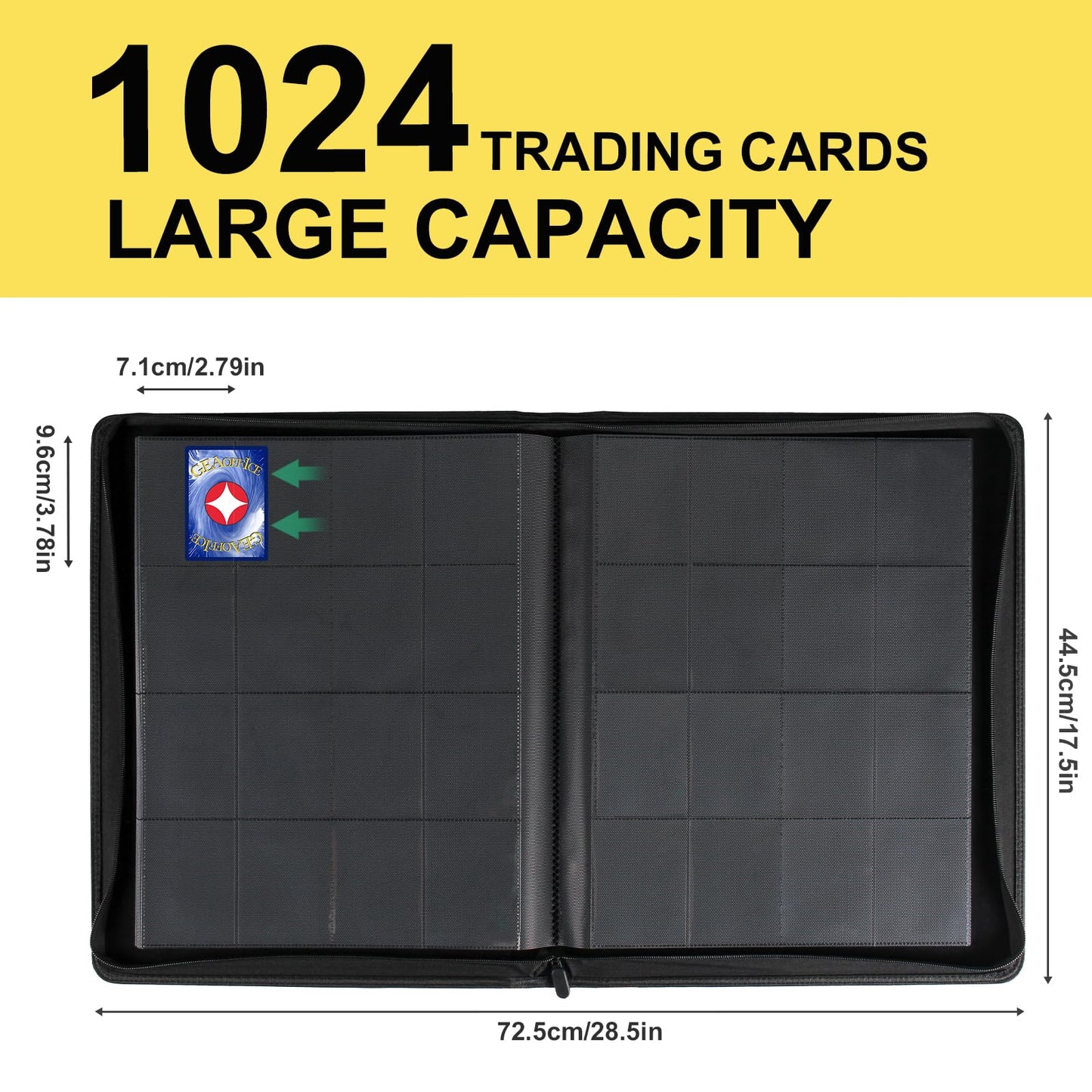 GEAoffice enhanced 1000 Trading Card Binder  Large Side Loading 16 Pocket Card Collection Binder Album Folder for MTG  TCG & Sports  Yellow