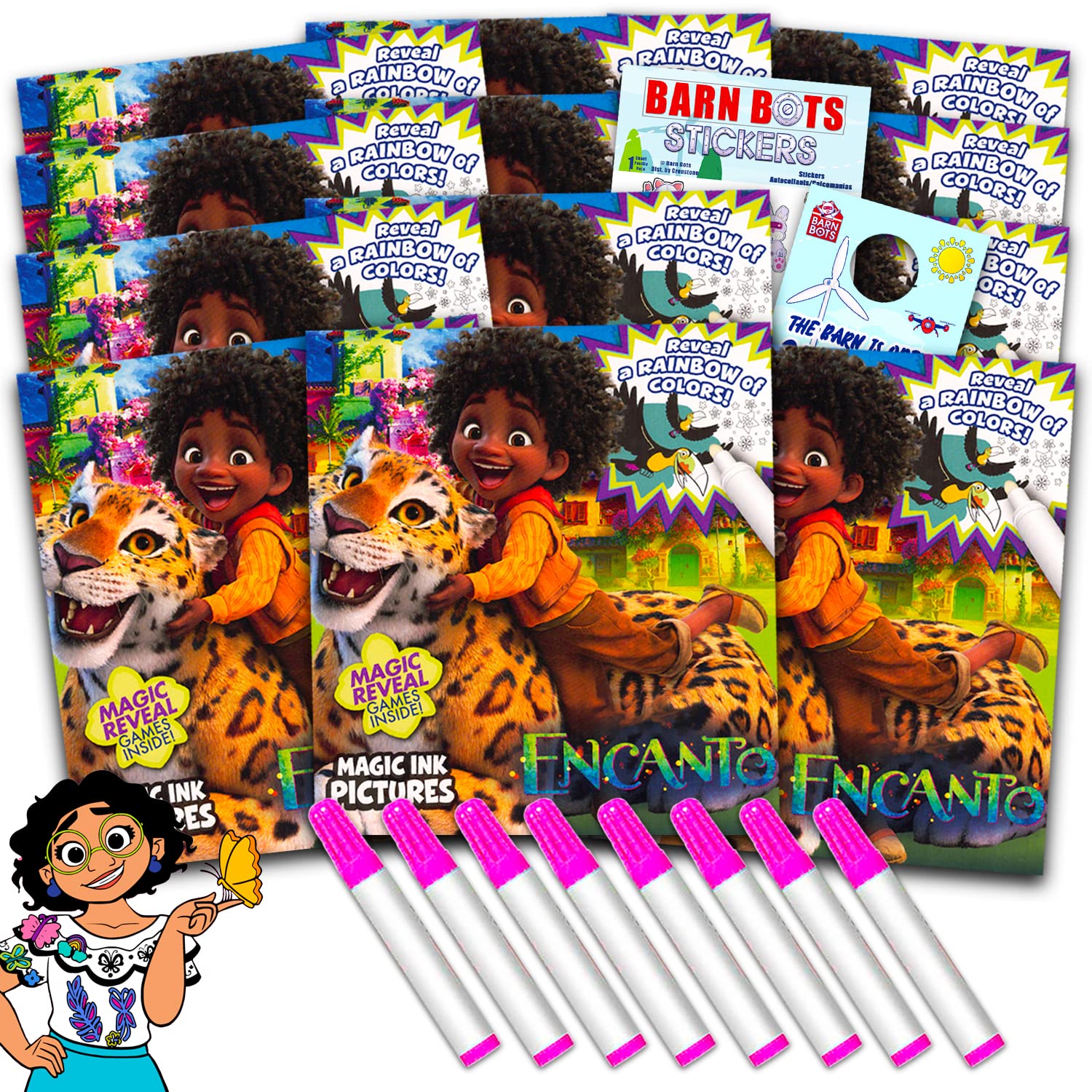 Disney Encanto Imagine Ink Coloring Book Set for Girls Boys - 12 Pack No Mess Encanto Coloring Books with Barn Bots Stickers and