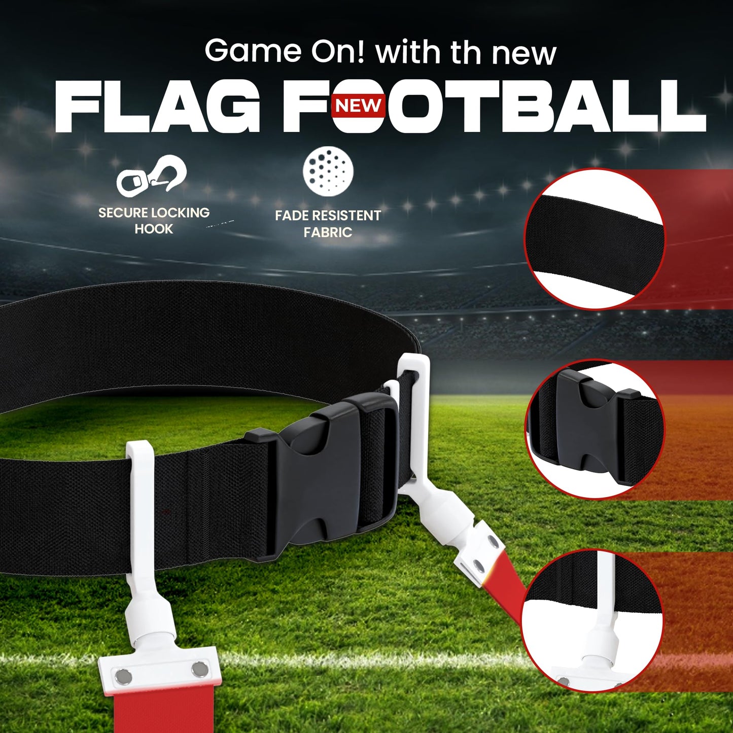 Gameday 6 Player Pop Flag Football Set-Complete w/Flags, Belts and carry Backpack (Red)