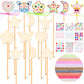 Chinco Princess Fairy Wands Kit Include Wooden Fairy Wands, Gem Stickers, Ribbons Unfinished Wooden DIY Magical Crafts Moon Butt