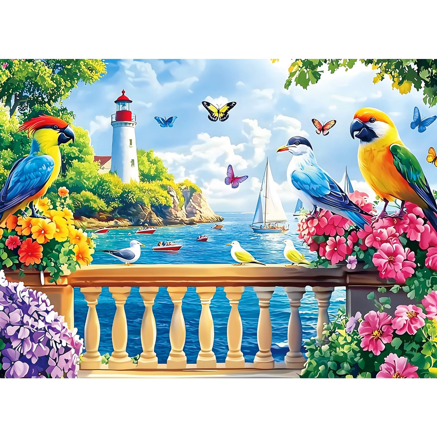 300 Pieces Puzzles for mature-themeds Birds & Flowers Puzzle 300 Pieces Puzzle for mature-themed Large Piece Coastal Lighthouse Jigsaw Puzzle for Kids Ages 8-10 Challenging Family Game Holiday Party Gift 20.5 x 15 In