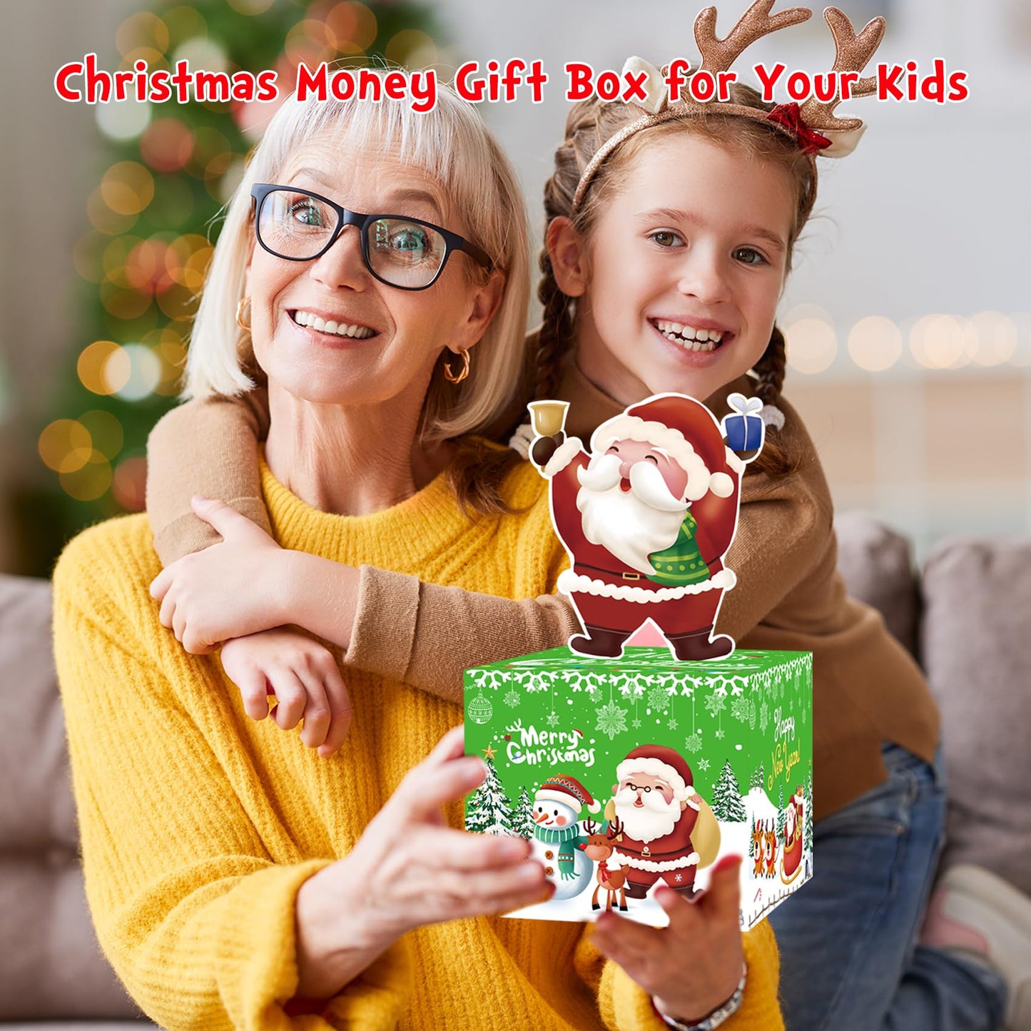 Meiidoshine Green Christmas Money Boxes For Cash Gift Pull, Surprise Money Holder Cash Gift For Kids Adults, Diy Fun Cash Box For Women Men Girls Boys Mom Dad Friends, Include 100Pcs Transparent Bags