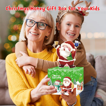 Meiidoshine Green Christmas Money Boxes For Cash Gift Pull, Surprise Money Holder Cash Gift For Kids Adults, Diy Fun Cash Box For Women Men Girls Boys Mom Dad Friends, Include 100Pcs Transparent Bags