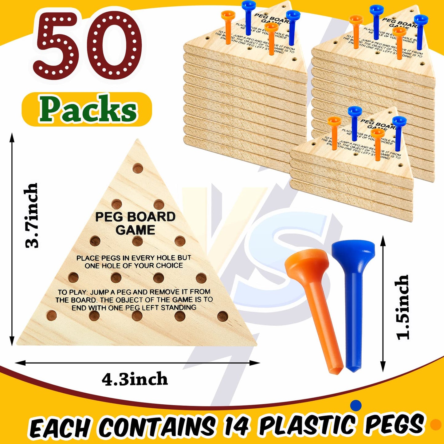 50 Pack Wooden Peg Games Bulk Triangle Wooden Board Games Triangle Game Wooden Triangle Board Games Family Travel Games Fun Triangle Puzzle Wooden Strategy Toy for mature-themeds Teens