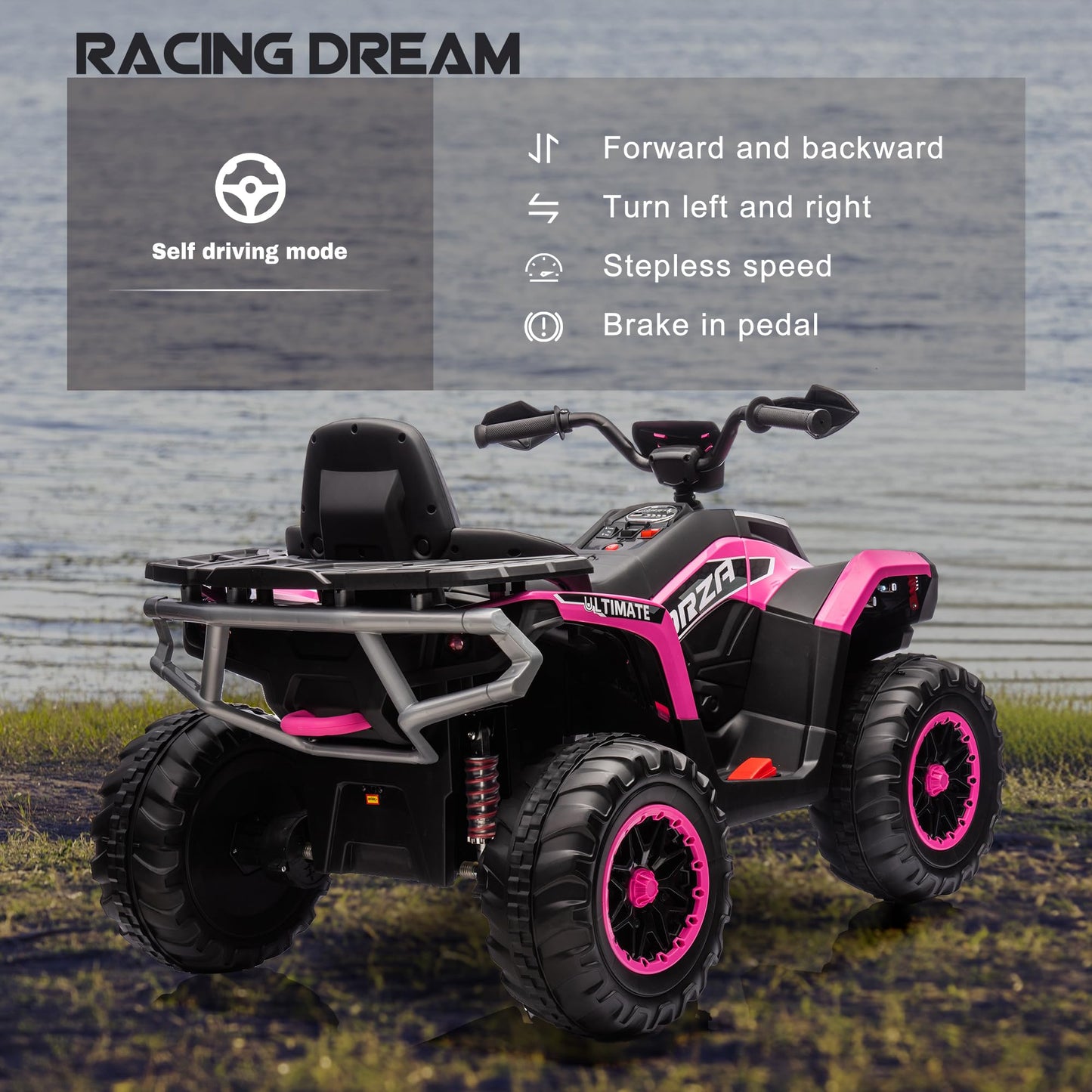 Kids ATV 4 Wheeler, 24V 4WD Electric ATV Ride On Toy for Big Kid w/ 2-Seater, 4x200W Motor, 6Mph Max Speed - Pink