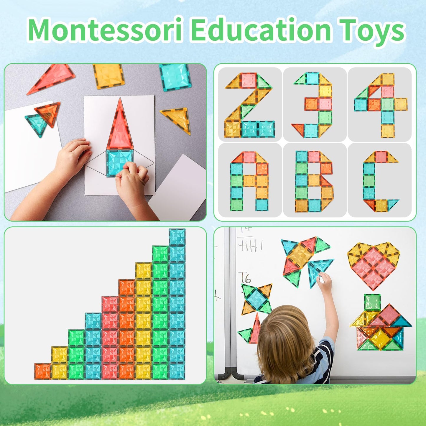 Yrztiles Magnetic Tiles,Magnet Building Blocks Construction Stacking Educational Toy Creative Playboard For Kids Ages 3+ (032 Pi