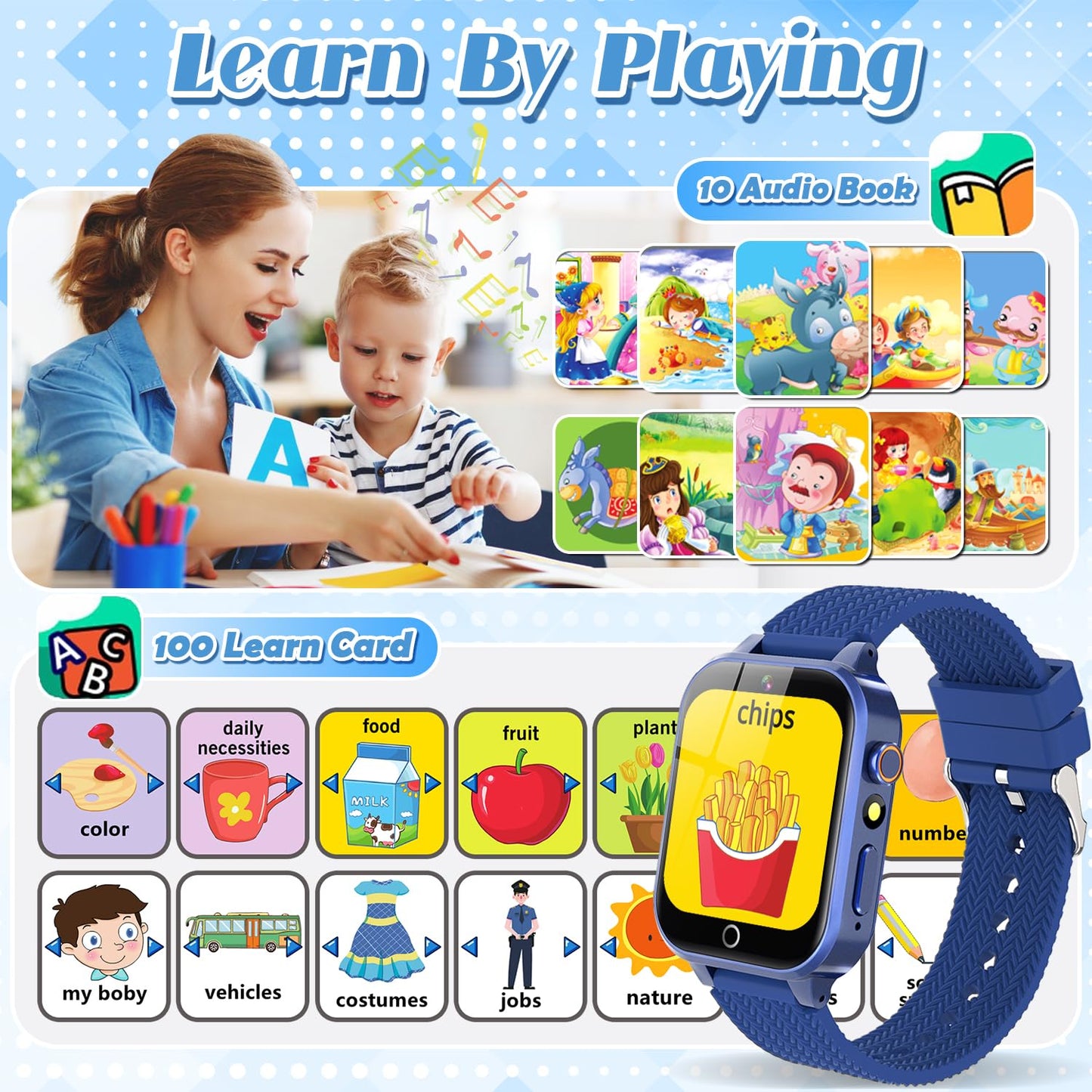 Smart Watch For Kids Boys Age 3-12 With 26 Puzzle Games Hd Video Camera Touchscreen Music Player Learning Cards Storybook Pedome