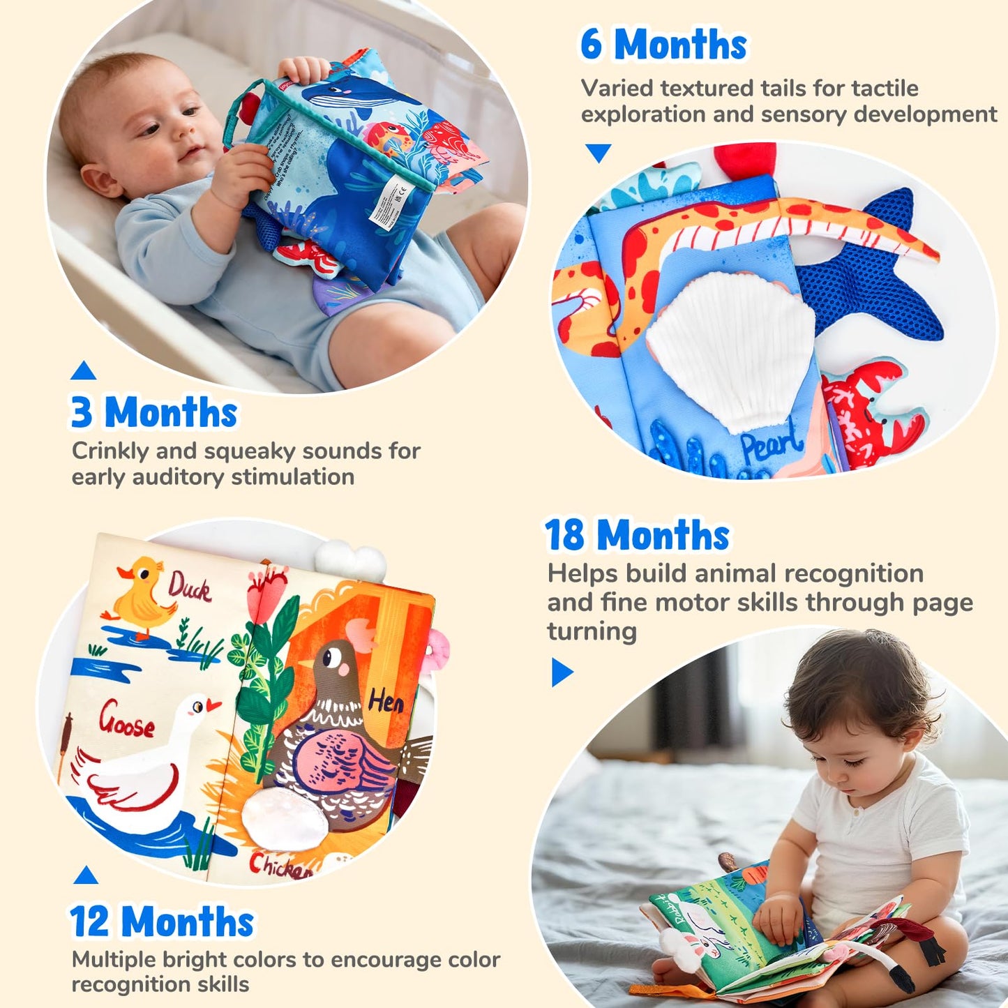 JoyCat Baby Books 0-6 Months - 2PCS Infant Toys 0-6m Tummy Time Babies Toy Newborn Toys Early Development Sensory Book Baby Girl