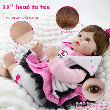 Aori 2.0 Reborn Baby Dolls Girl Set- 22 Inches Realistic Soft Vinyl Newborn Baby Doll That Look Real, Best Toy For Kids Ages 3+