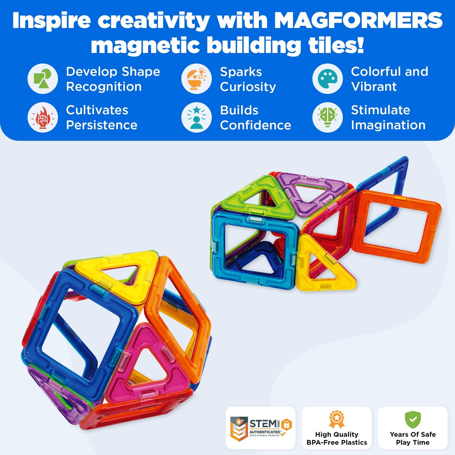 Magformers Rainbow 14 Piece Magnetic Building Tiles Set - STEM Educational Toy for Kids, Multicolor, Model 63069