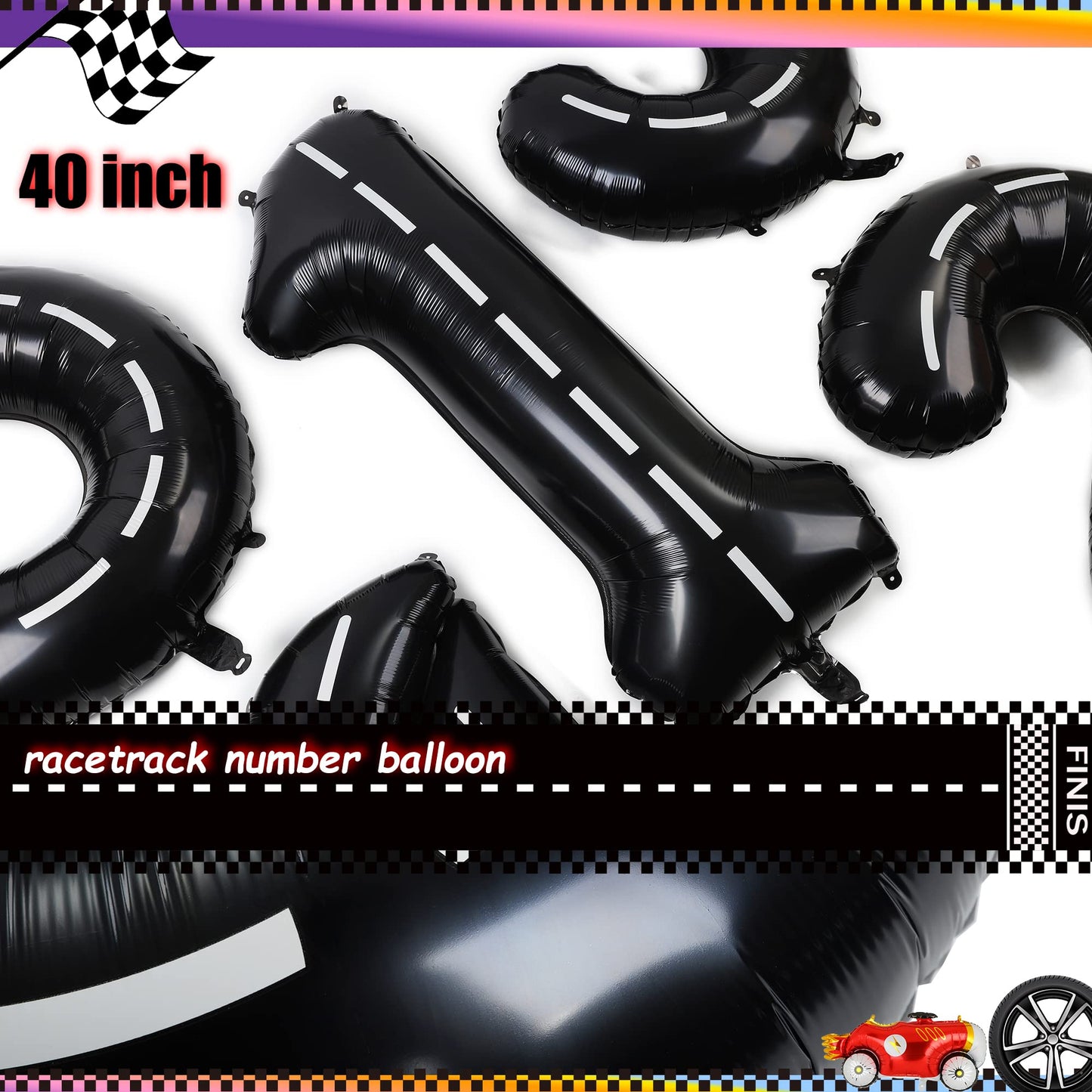 Race Car Birthday Balloons 40 Inch Racetrack Number Balloon 8 Black Boys 8St Birthday Race Car Theme Party Decor Supplies 5 Pcs