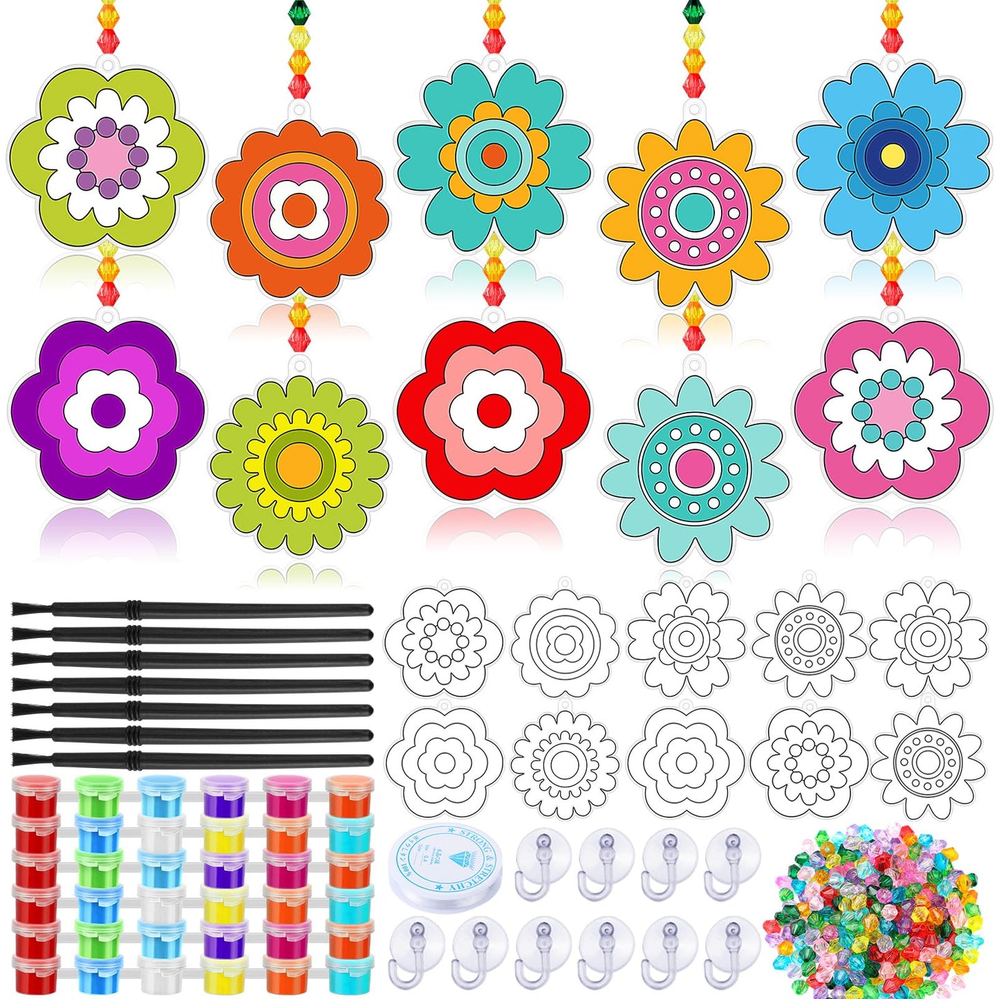 WinnerWhy 30 Sets Mothers Day Suncatchers Window Art Kits, Spring DIY Sun Catchers Crafts Paint Your Own Window Ornaments for B