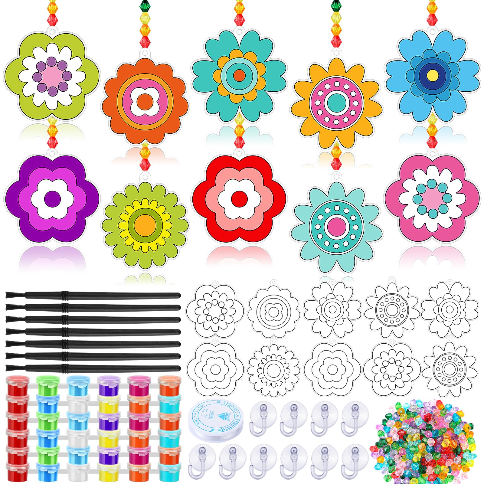 WinnerWhy 30 Sets Mothers Day Suncatchers Window Art Kits, Spring DIY Sun Catchers Crafts Paint Your Own Window Ornaments for B