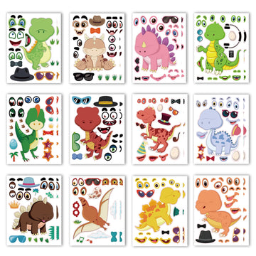 24 Sheets Make A Face Dino Stickers For Kids Make Your Own Dinosaur Stickers Dino Birthday Goodie Bags Stuffer Children Dinosaur Party Favors Exchange Gifts