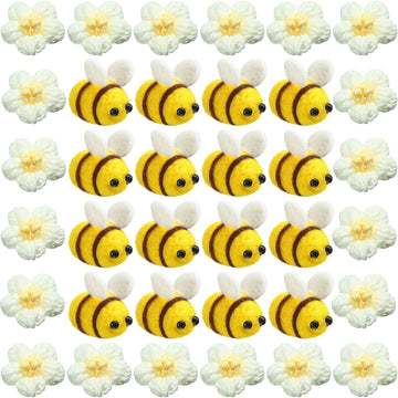 Moukeren 72 Pcs Felt Bees for Crafts and Crocheted Spring Flowers Set, Wool Fuzzy Bee Decorations Plush Knitted Flowers for DIY 