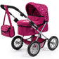 Bayer: Dolls Pram Trendy With Shoulder Bag And Underneath Shopping Basket, Bordeaux, Red With Pattern