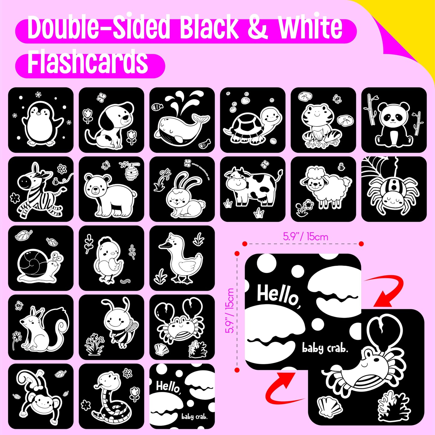 20 PCS Baby Visual Stimulus Cards, Double-Sided High Contrast Black and White Flashcards Visual Sensory Development Montessori C